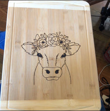 Load image into Gallery viewer, Wood burned cow cutting board
