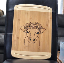 Load image into Gallery viewer, Wood burned cow cutting board
